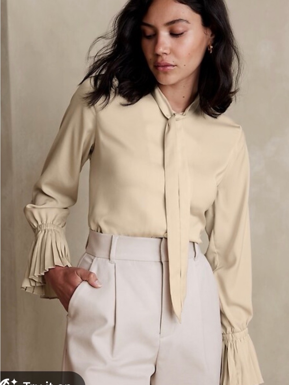 Banana Republic Pleat Cuff Blouse Tie-Neck Blouse